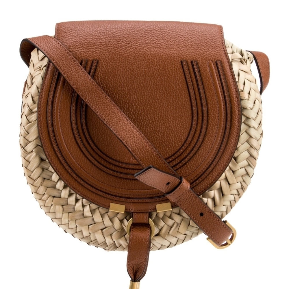 Chloe Marcie Raffia Crossbody Straw and Leather